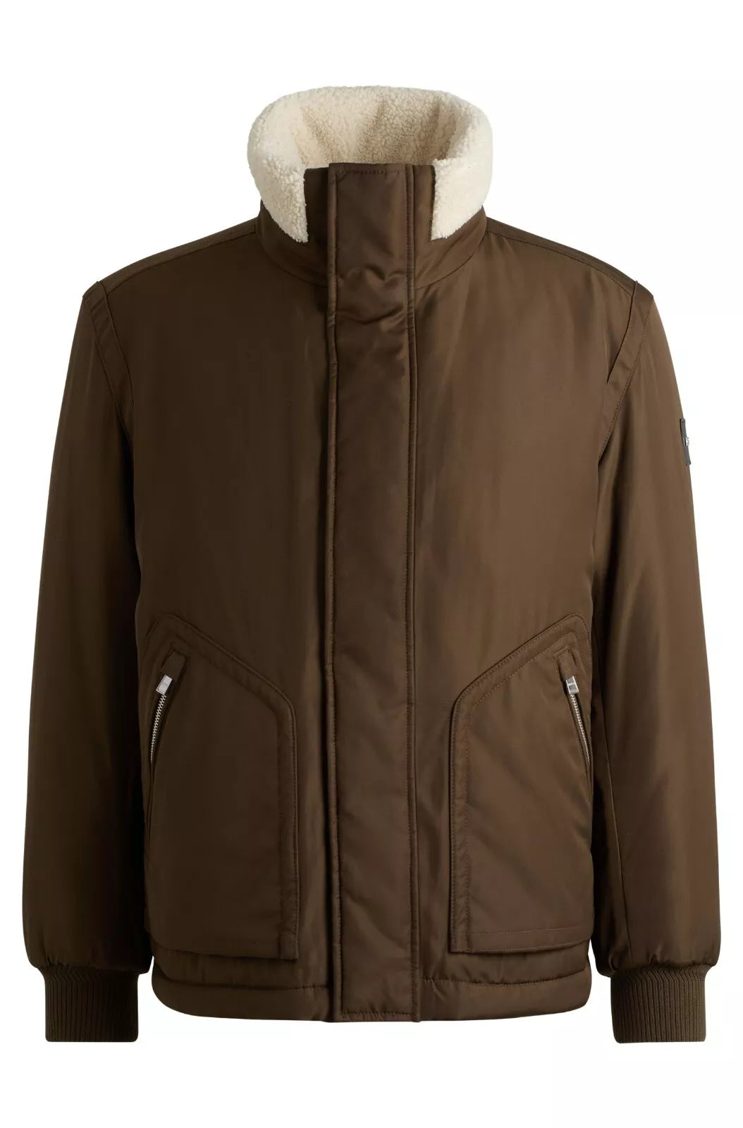 $645 BOSS Water Repellent Jacket Faux-Fur Collar Shoulder Logo Regular Fit - 40R