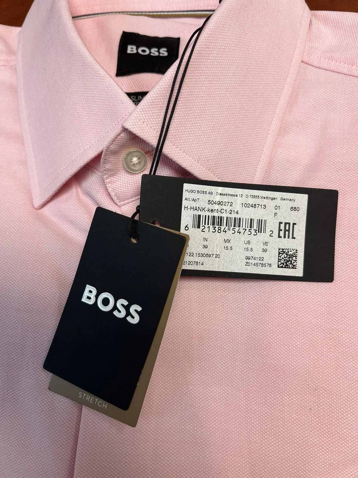 BOSS Hank Cotton Dress Shirt Micro Pattern in Pink Slim Fit Stretch - 15.5 / 39
