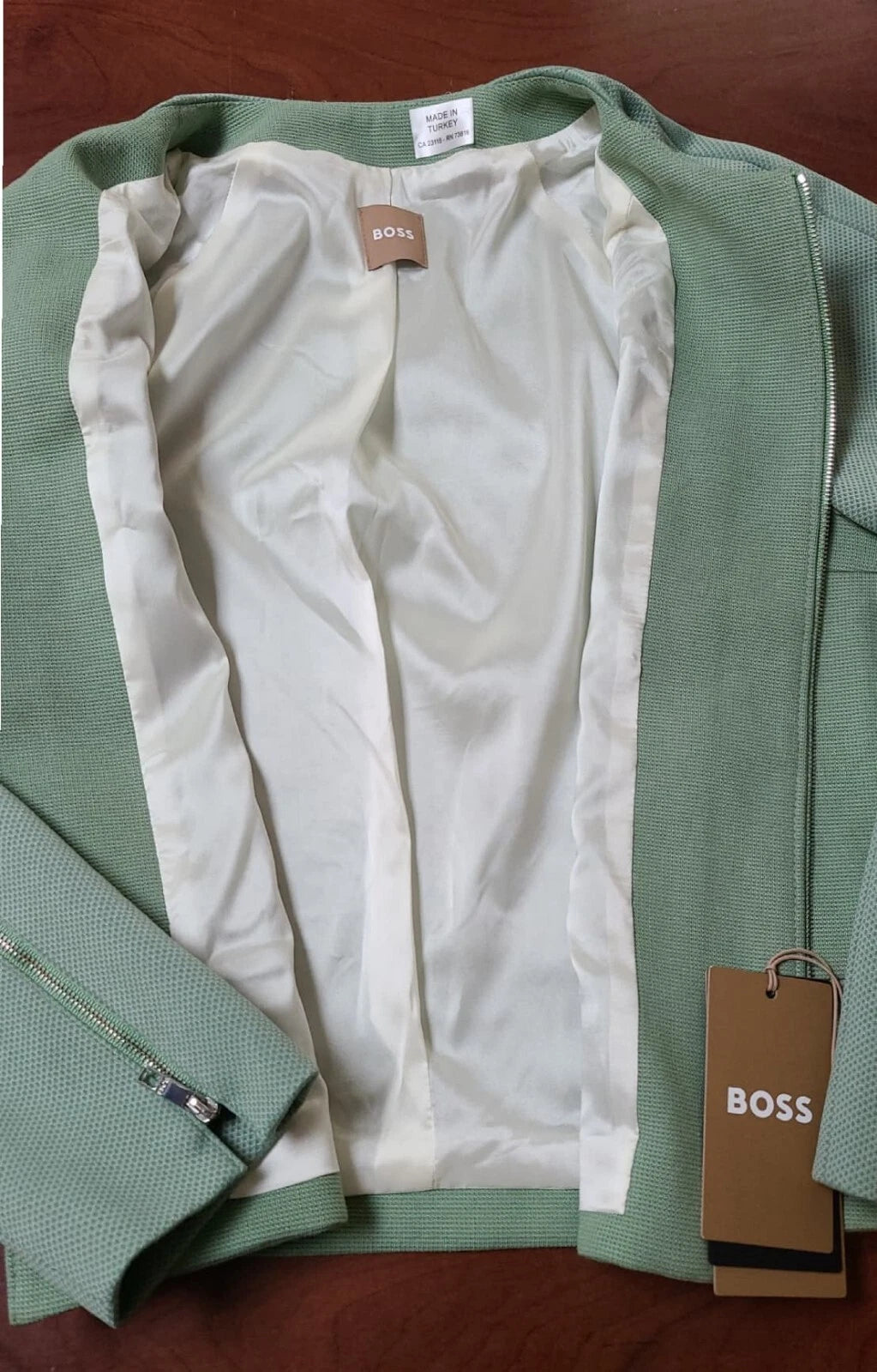 $495 - BOSS Women Short Blazer Collarless Zip Jacket Regular Fit- Size 4 - NWT