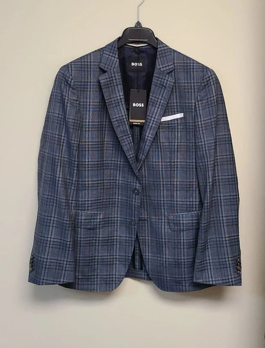 $645 - BOSS Slim Fit Sport Jacket Checked Virgin Wool - Size 40R - NWT