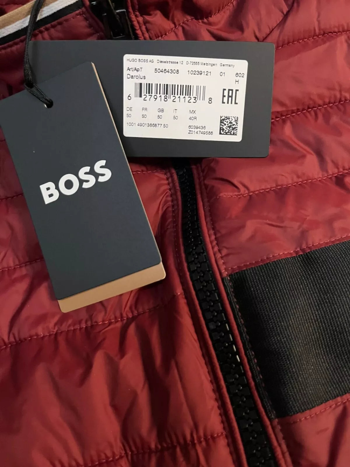 BOSS Water Repellent Gilet Vest with 3D-Logo Tape Dark Red - Size 40R