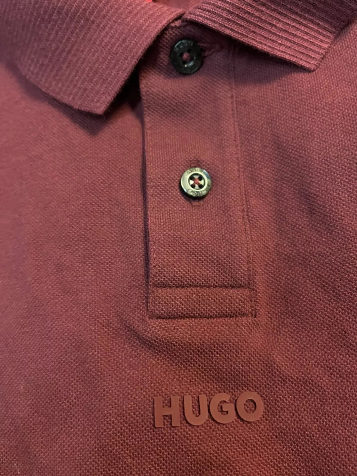 HUGO BOSS Cotton-Piqué Polo Shirt with Logo Print Relaxed Fit Maroon - Size M