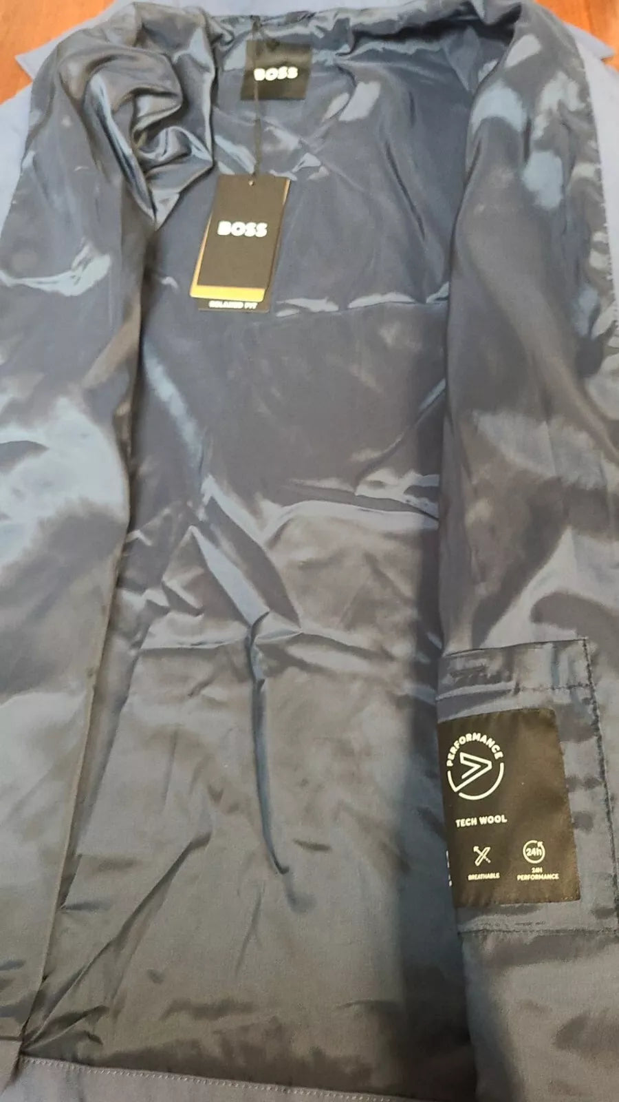 $595 - BOSS Performance Stretch Jacket in Wool Blend Relaxed Fit Blue - 38R