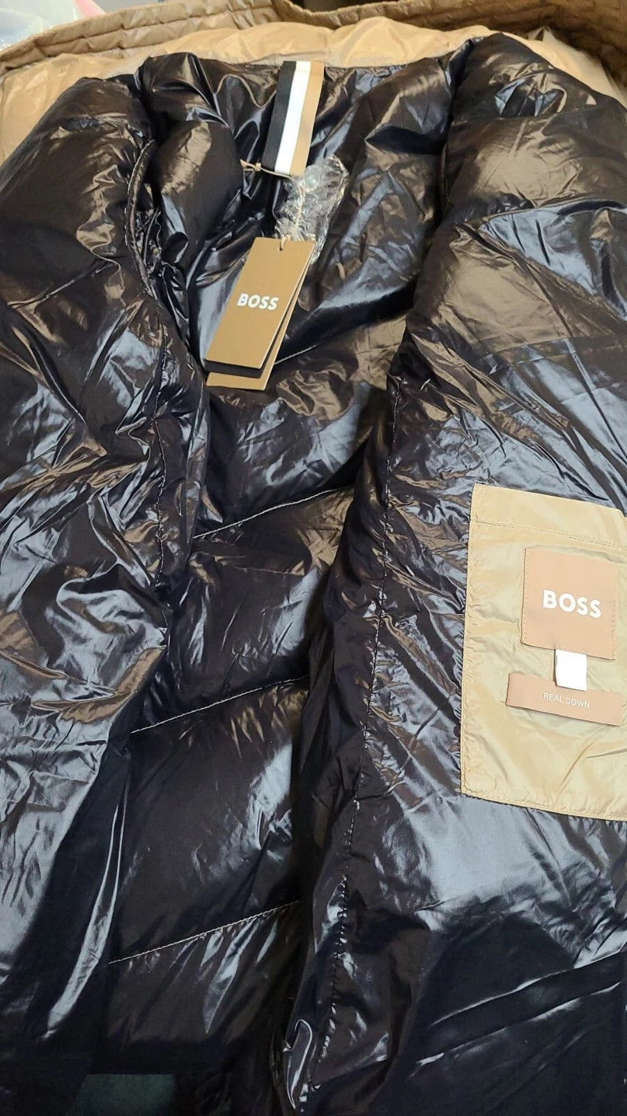 $595 - BOSS Petrana Real Down Quilted Long Jacket Parka with Hood - Size 4 / 26