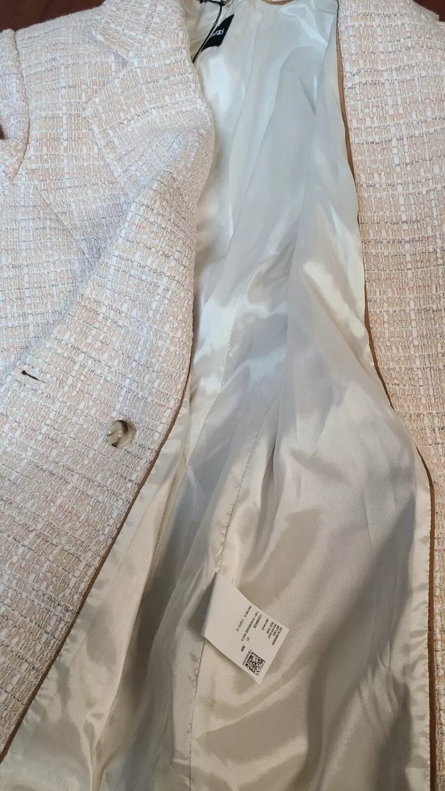 $645 BOSS Women Regular Fit Jacket Blazer in Tweed Beige Pattern - Size  4 / 26