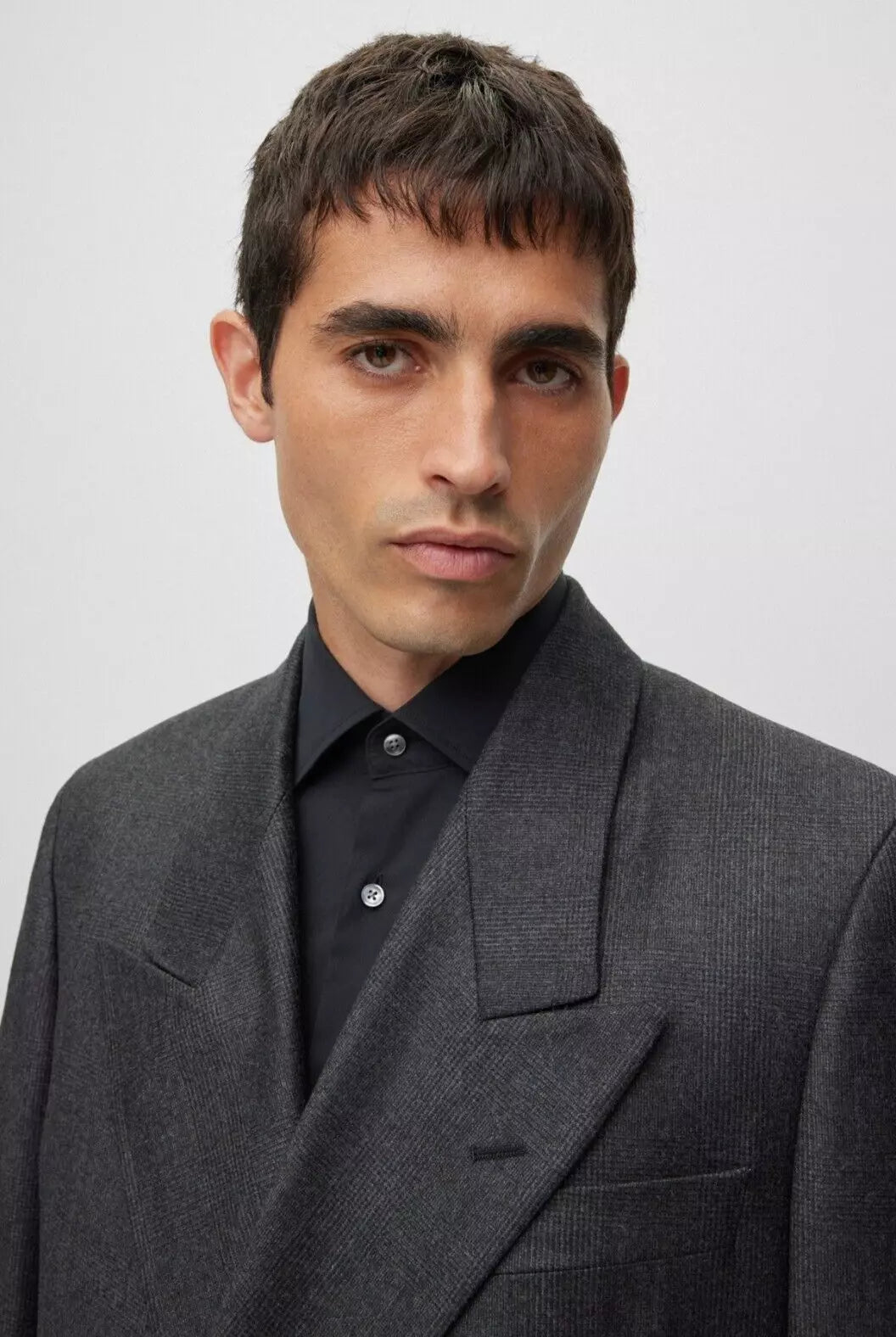 BOSS Double-Breasted Suit Jacket Virgin Wool Micro Pattern Relaxed Fit - 34R