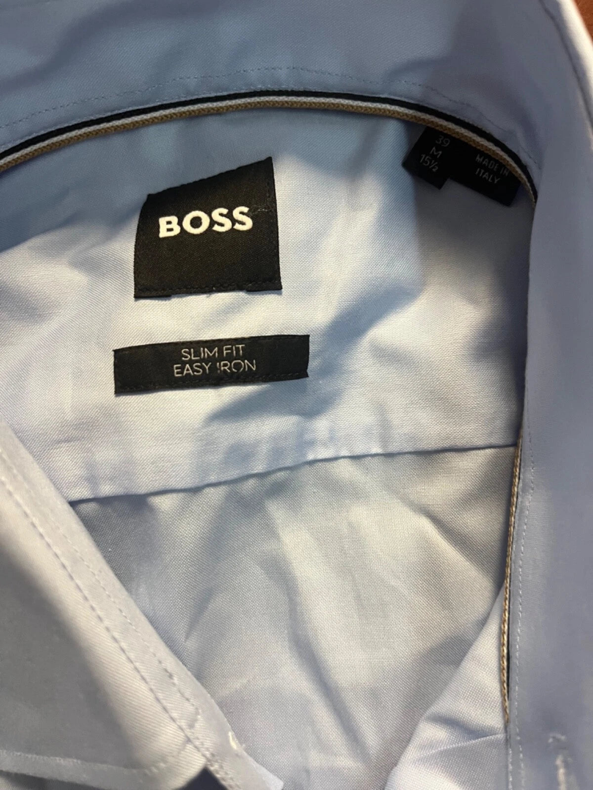 BOSS Hank Cotton Dress Shirt in Easy Iron Slim Fit Made in Italy  - 15.5 / 39