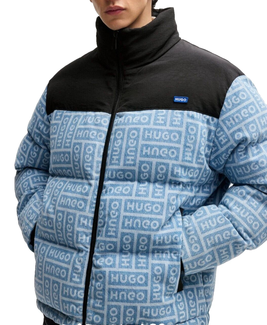 HUGO BOSS Puffer Jacket with Logo-Print Denim Weather Resistant Regular - Size M