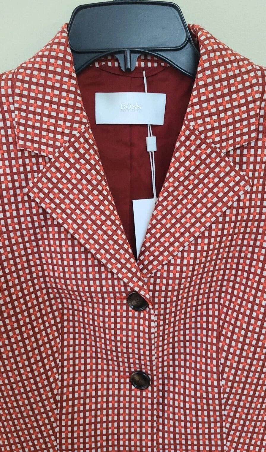 $850 - HUGO BOSS Women 2-Piece Suit with Pants in Red Houndstooth - Size 4 /26