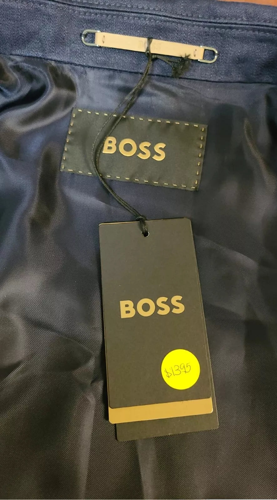 $1,395 - BOSS Heston Luxury Jacket Coat Pure Linen Zegna Fabric Slim Fit - 38R