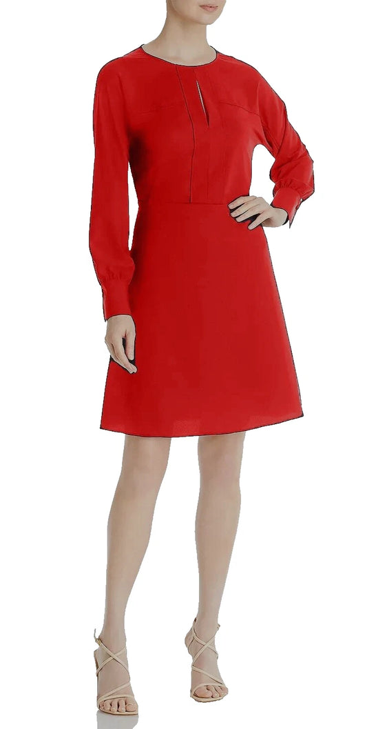 BOSS Danbena Flare Red Dress Cutout Front Chest Knee Fit - Size 4 / 26