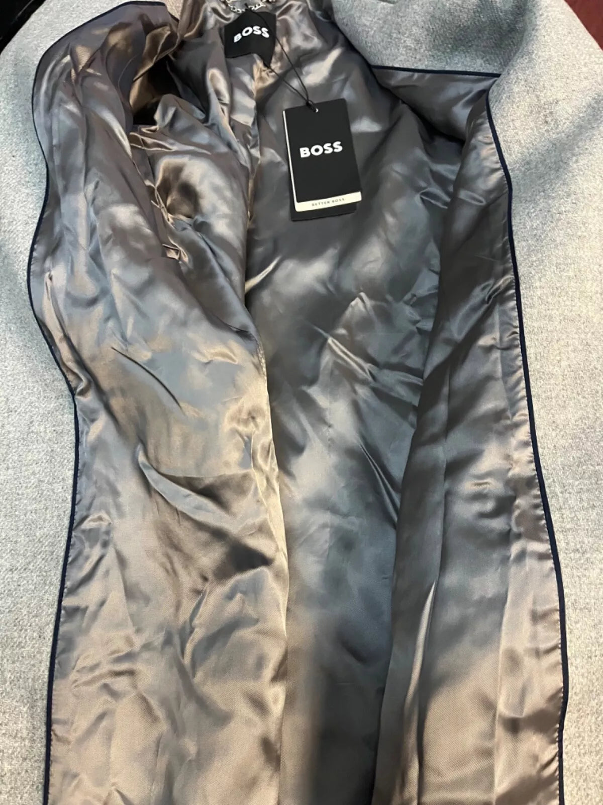 $895 - BOSS Luxury Coat in Wool with Cashmere Oversize Fit Silver - Size 4 / 26