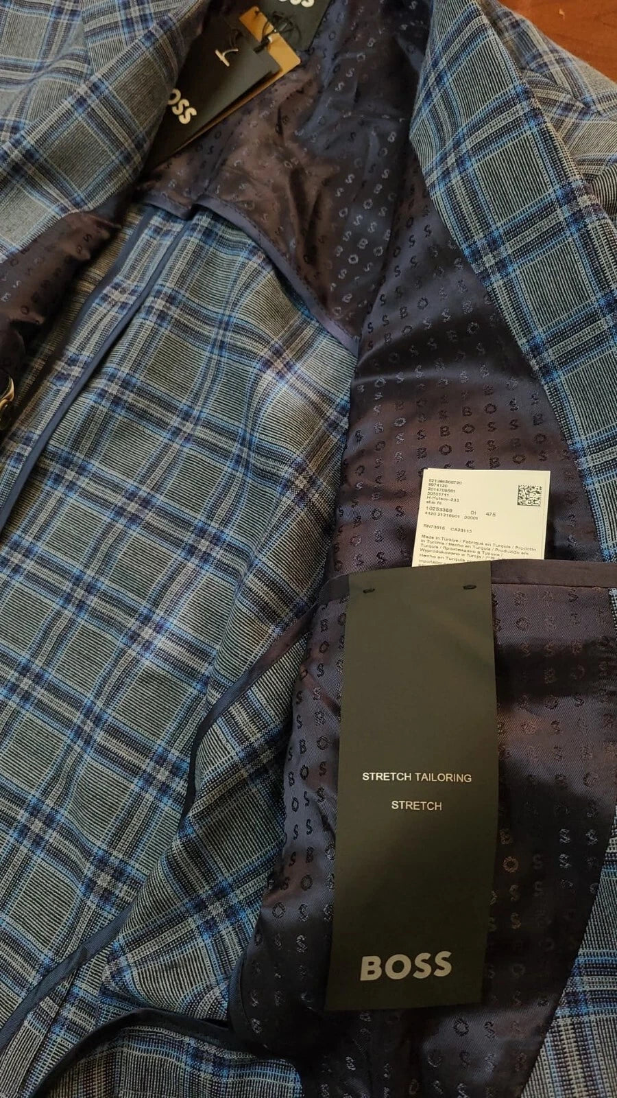 $645 - BOSS Slim Fit Sport Jacket Checked Blazer Stretch Wool Blend - Size 40R