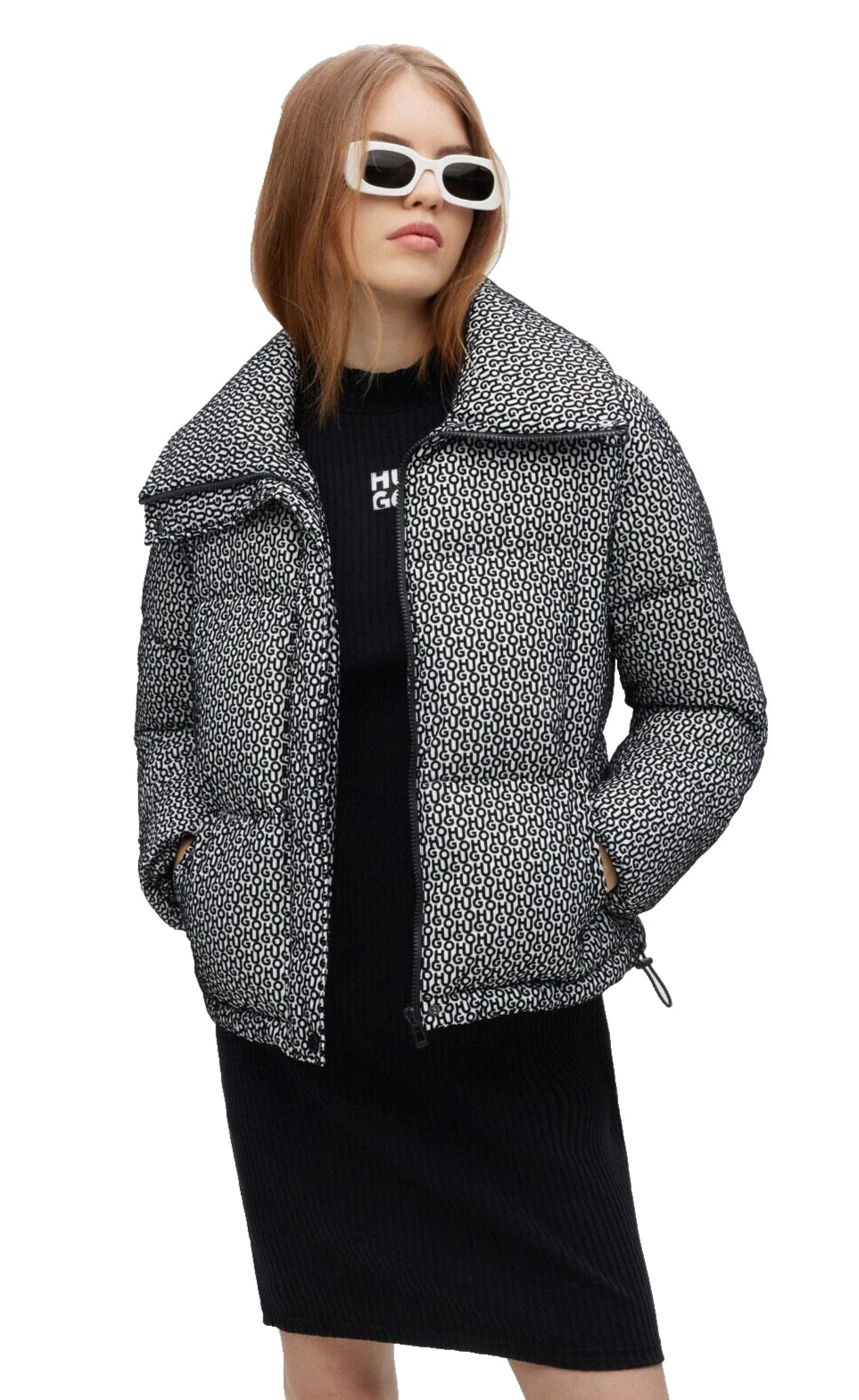 $495 - HUGO BOSS Boxy Fit Padded Jacket with All Over Monograms - Size S / CH