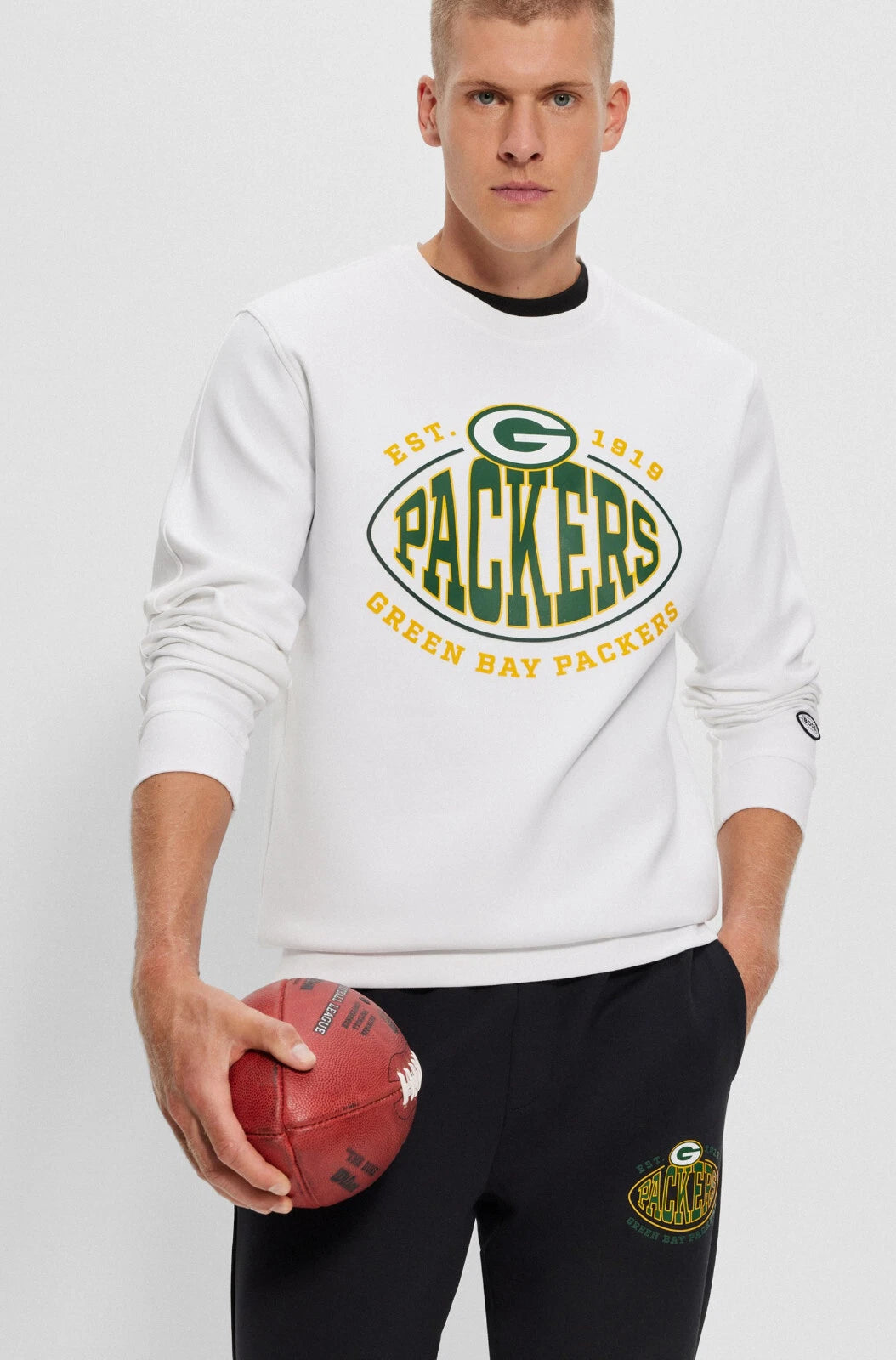 BOSS X NFL Green Bay Packers Crewneck Sweatshirt Regular Fit in White - Size L
