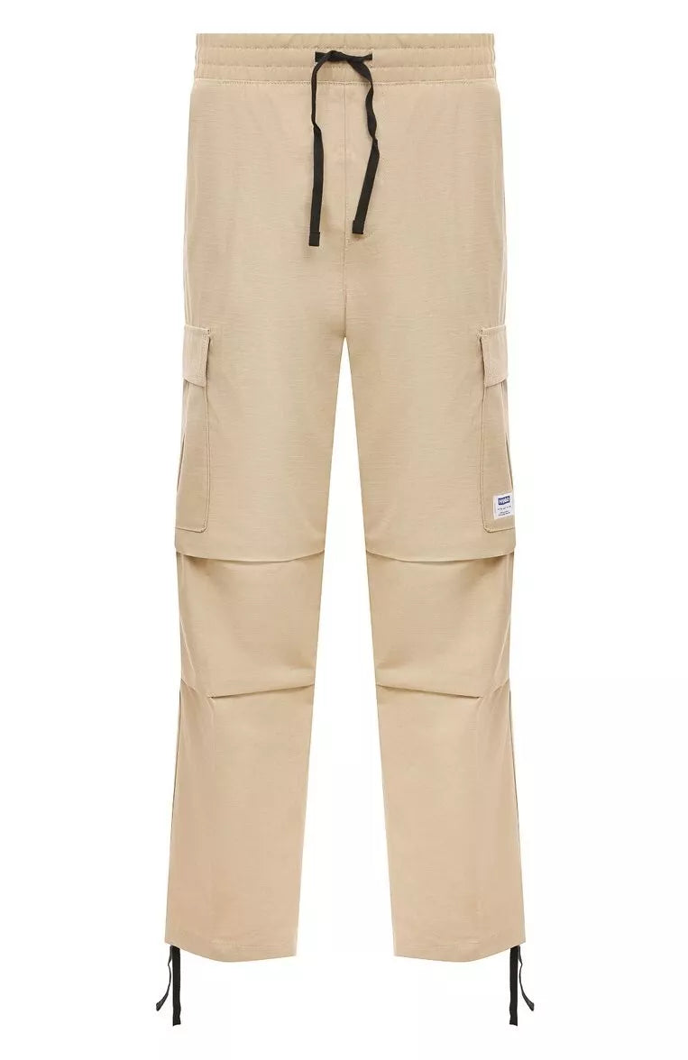 HUGO BOSS Cargo Pants in Structured Cotton Relaxed Fit Beige - Size M