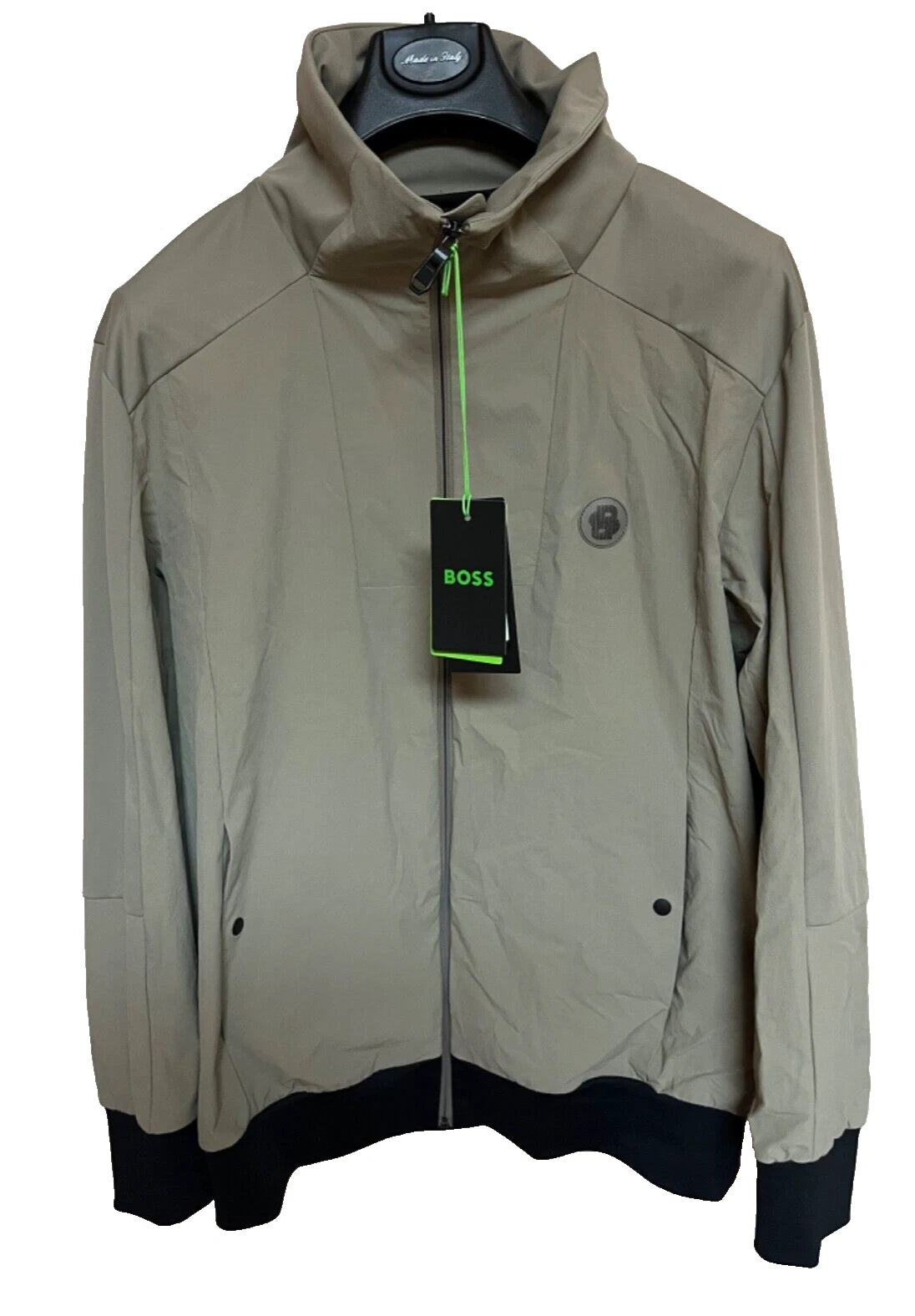 BOSS Tracksuit Jacket with Rubber Logo Lightweight Beige Relaxed Fit - Size M