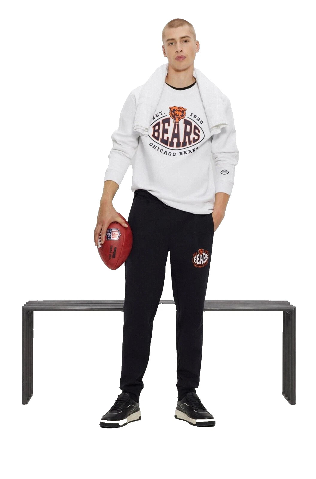 BOSS X NFL Chicago Bears Sweatshirt Crewneck Regular Fit Stretch White - Size M