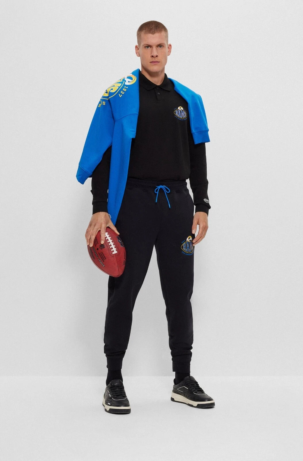 BOSS X NFL Sport Los Angeles Rams Long Sleeve Cotton Polo Shirt Black - Size M