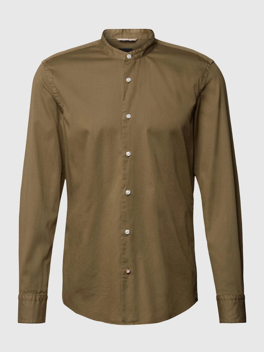 BOSS Slim-Fit Dress Stretch Shirt Stand-up Collar Olive Green - Size M / 39