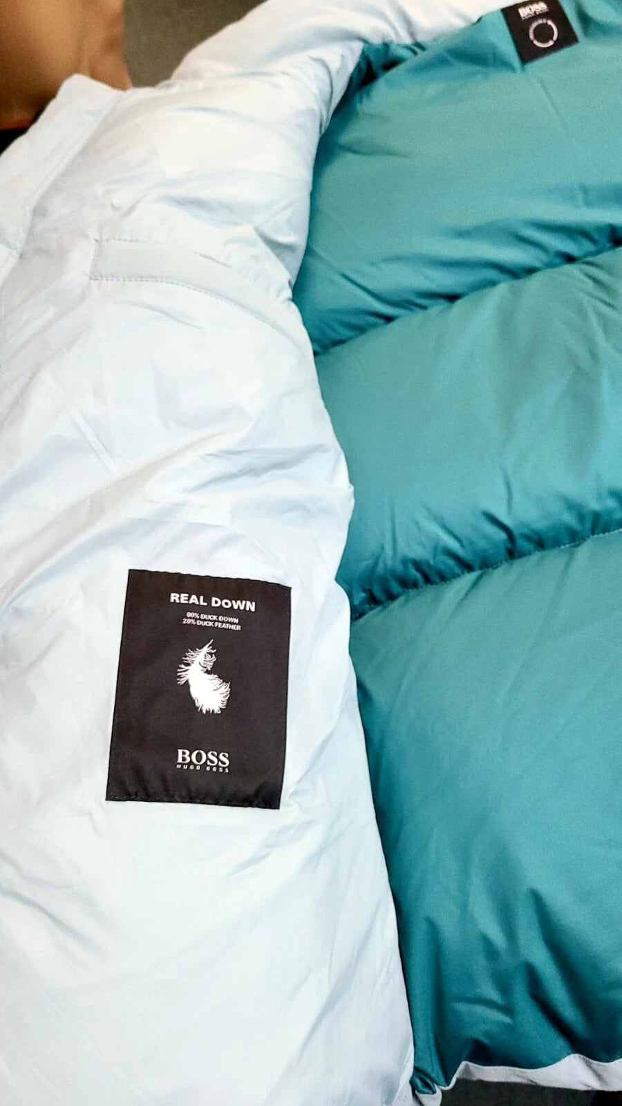 $895 - HUGO BOSS Real Down Puffer Iconic Jacket with Logo - Size 38R