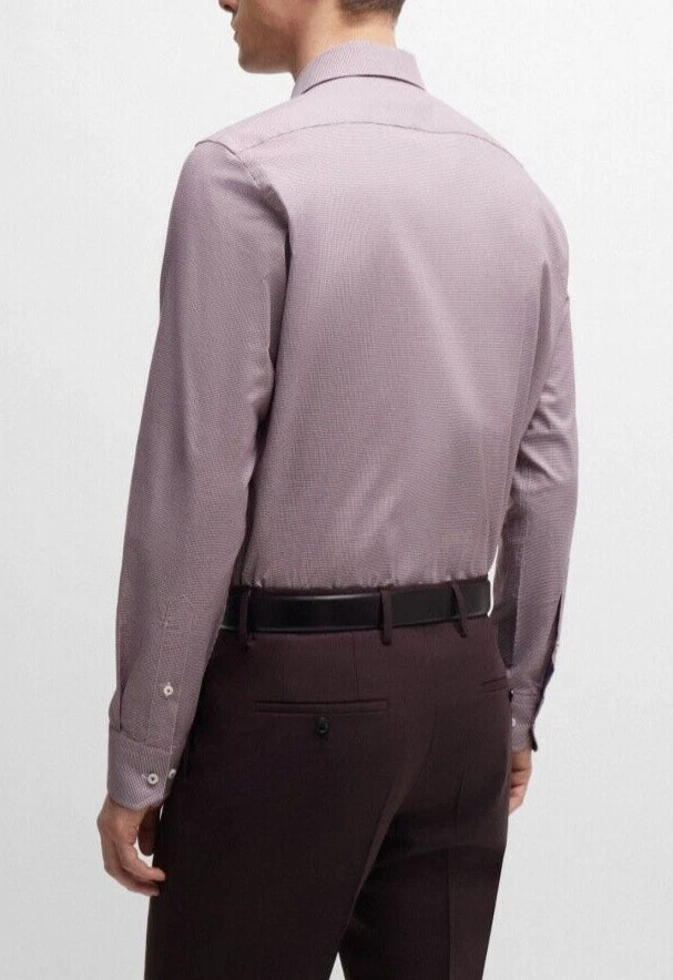BOSS Hank Dress Shirt in Stretch Cotton Micro Pattern Red Slim Fit - 15.5 / 39