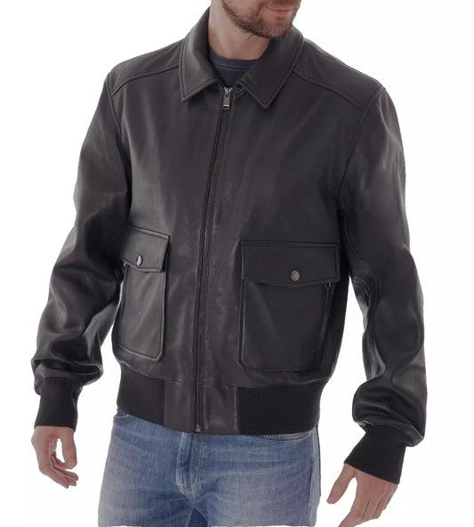 $645 - HUGO BOSS Gonel Leather Flight Jacket Ribbed Trims Regular Fit - Size 38R