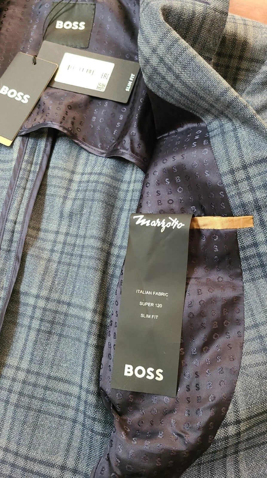 $645 - BOSS Slim Fit Sport Jacket Checked Virgin Wool - Size 40R - NWT