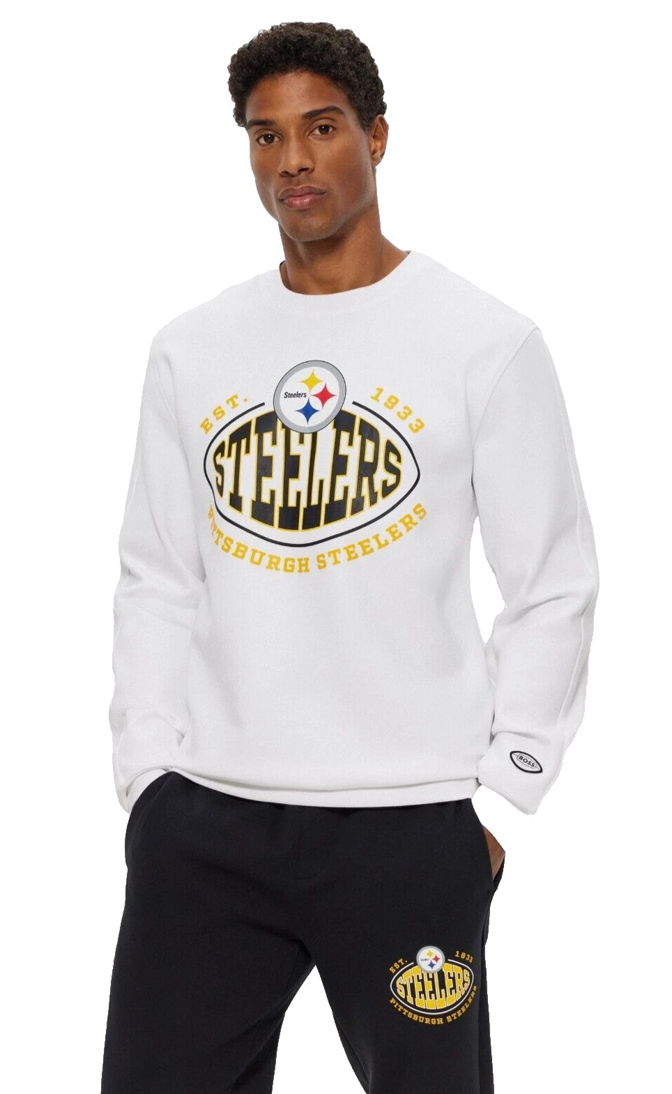 BOSS X NFL Pittsburgh Steelers Crewneck Sweatshirt Regular Fit in White - Size M