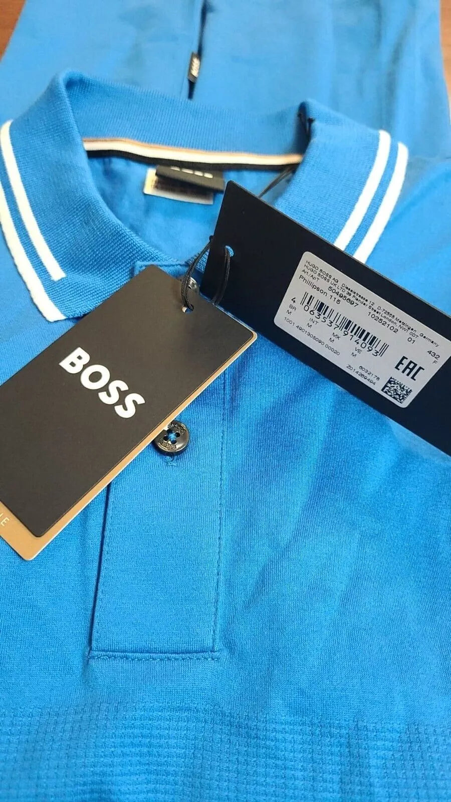 BOSS Phillipson Cotton Polo Shirt with Jacquard Stripes Slim Fit Blue - Size M