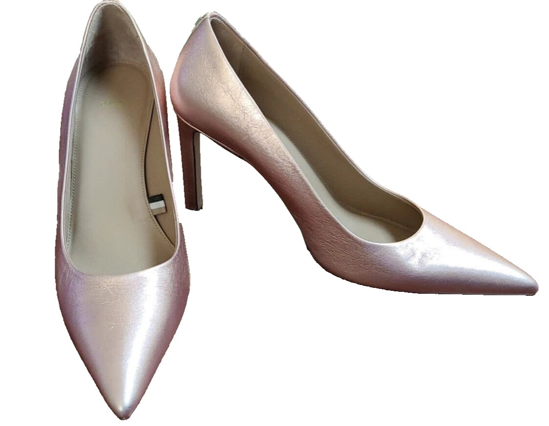BOSS Women Stiletto Pumps Rose Gold Leather Dress Shoes Italy - Size 7 / 37