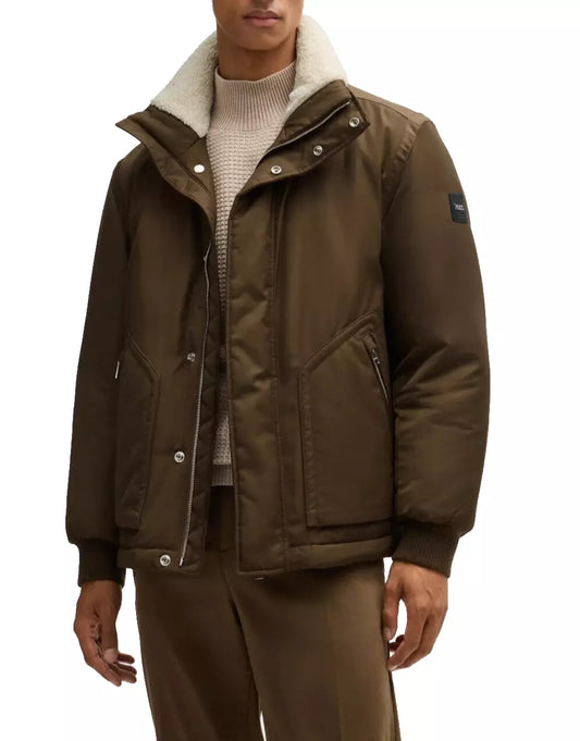 $645 BOSS Water Repellent Jacket Faux-Fur Collar Shoulder Logo Regular Fit - 40R