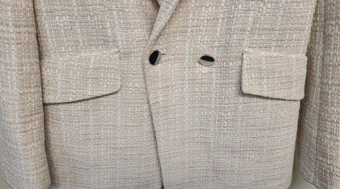 $645 BOSS Women Regular Fit Jacket Blazer in Tweed Beige Pattern - Size  4 / 26