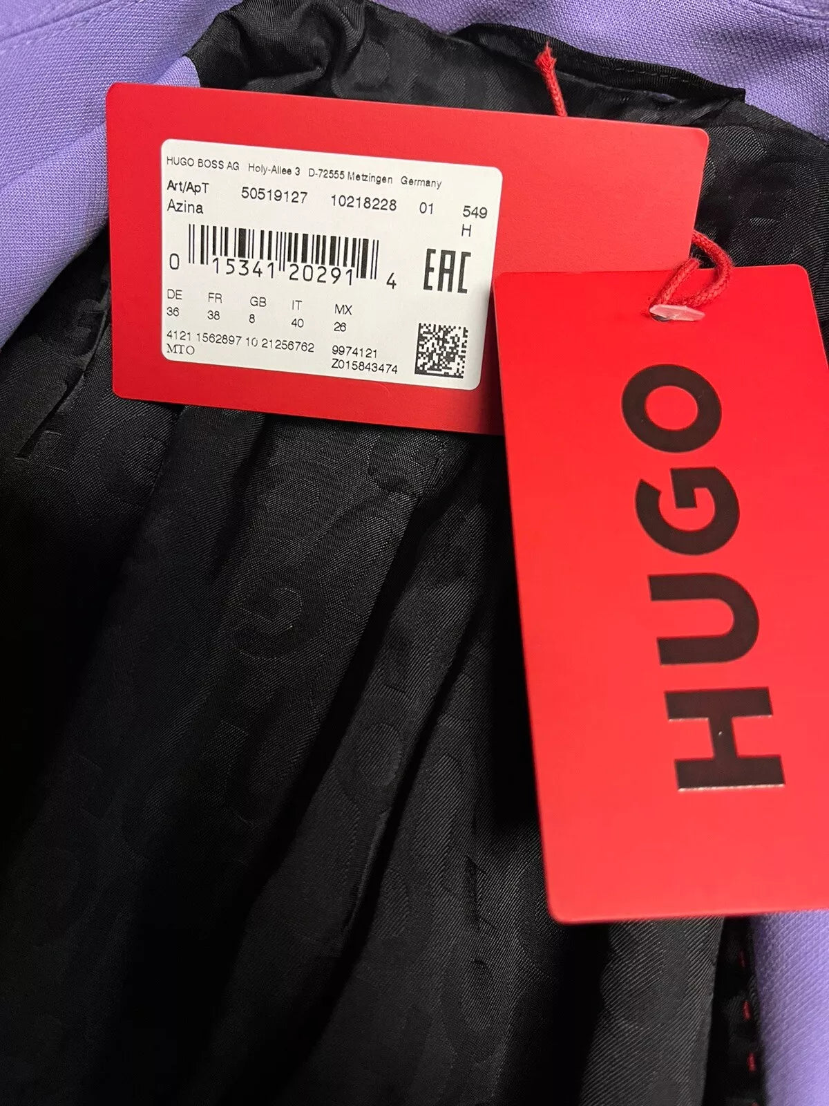 $750 - HUGO BOSS Women 2-Piece Suit with Pants in Purple - Size 4 / 26