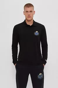 BOSS X NFL Sport Los Angeles Rams Long Sleeve Cotton Polo Shirt Black - Size M